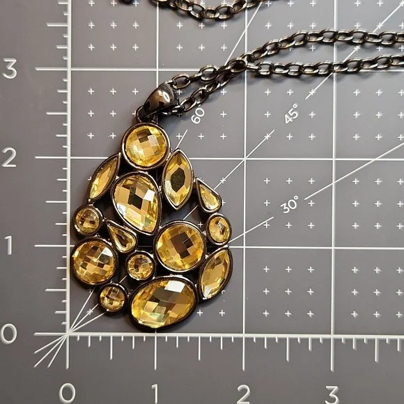 Signed Lia Sophia Gunmetal tone Necklace with Yellow Cabochon Pendant - Picture 6 of 6